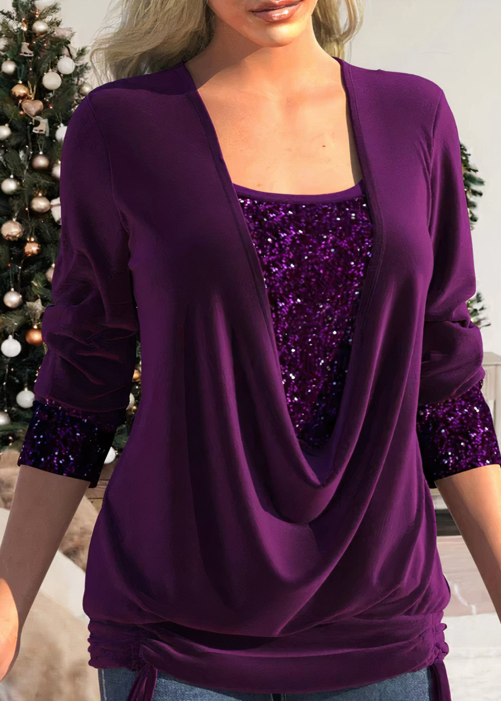 Cowl Neck Glitter Women Blouse | Veltan