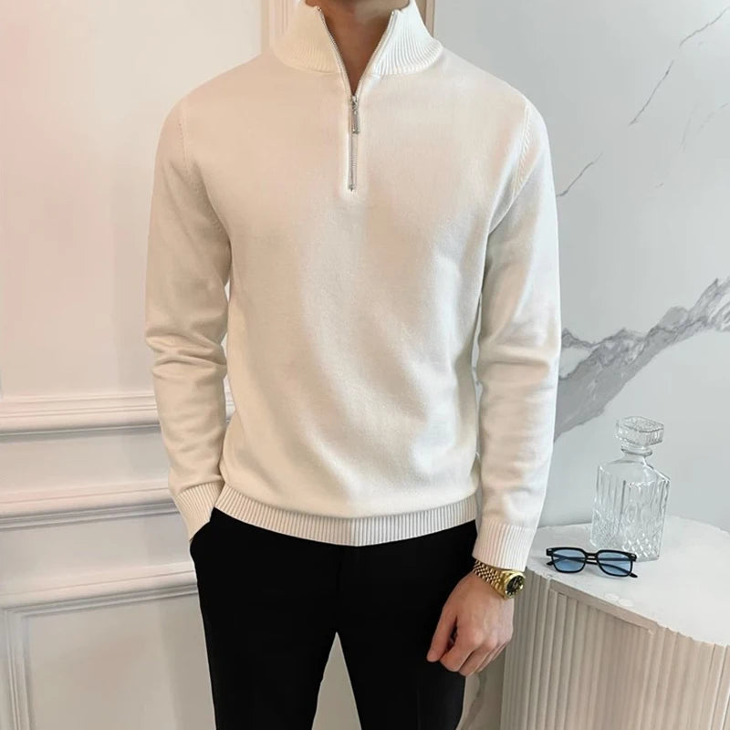 Men's Half Zip Knitted Sweater With High Neck | Eric