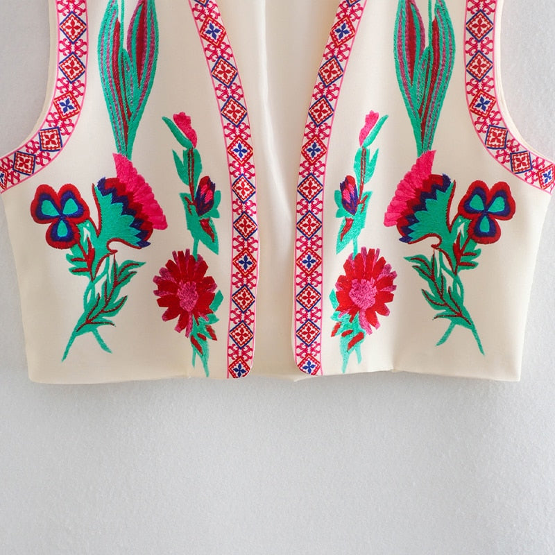 Vintage Floral Embroidered Vest for Women | Estella