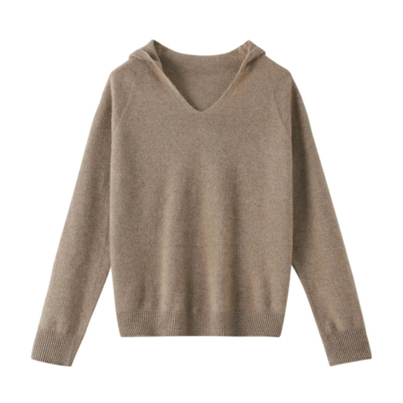 Cashmere V-Neck Sweater With Hood | Adrienne