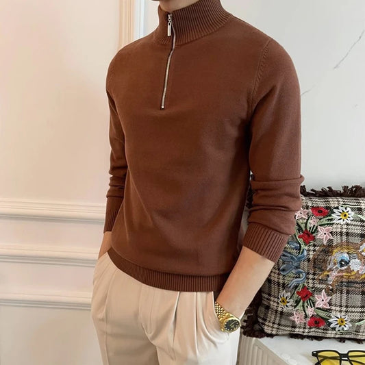 Men's Half Zip Knitted Sweater With High Neck | Eric