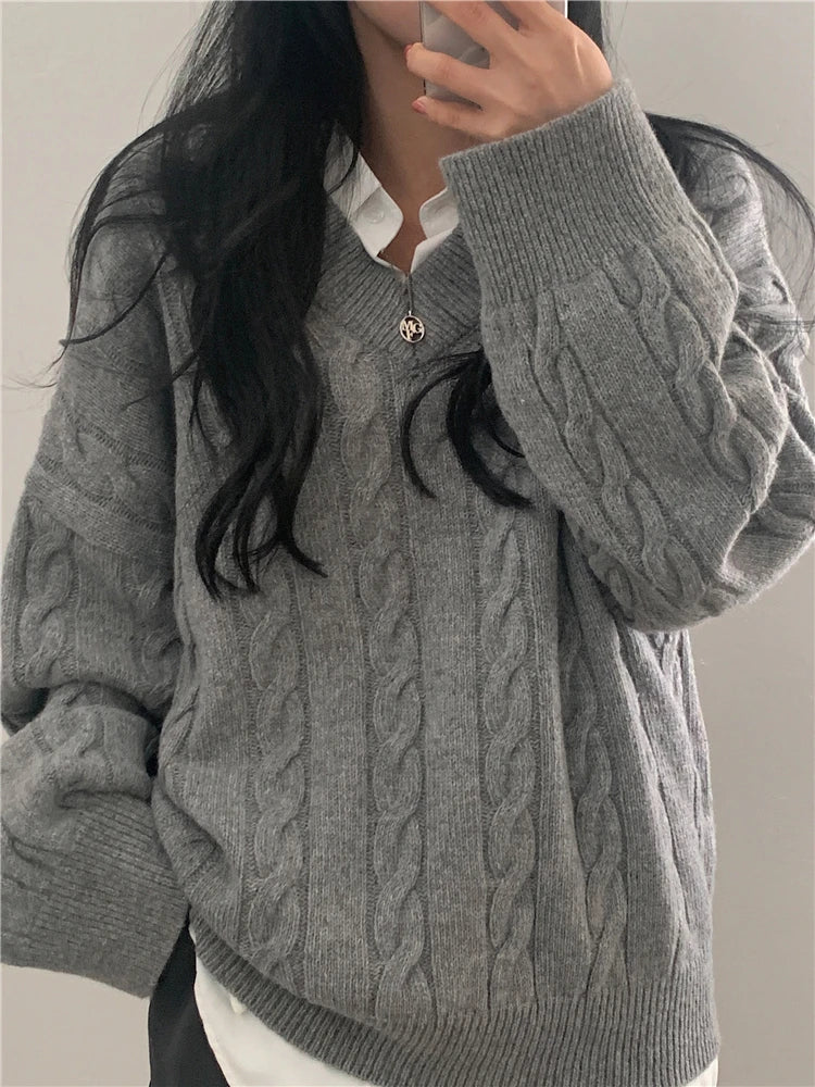 Women's Cable Knit Pattern Oversized Sweater | Davina