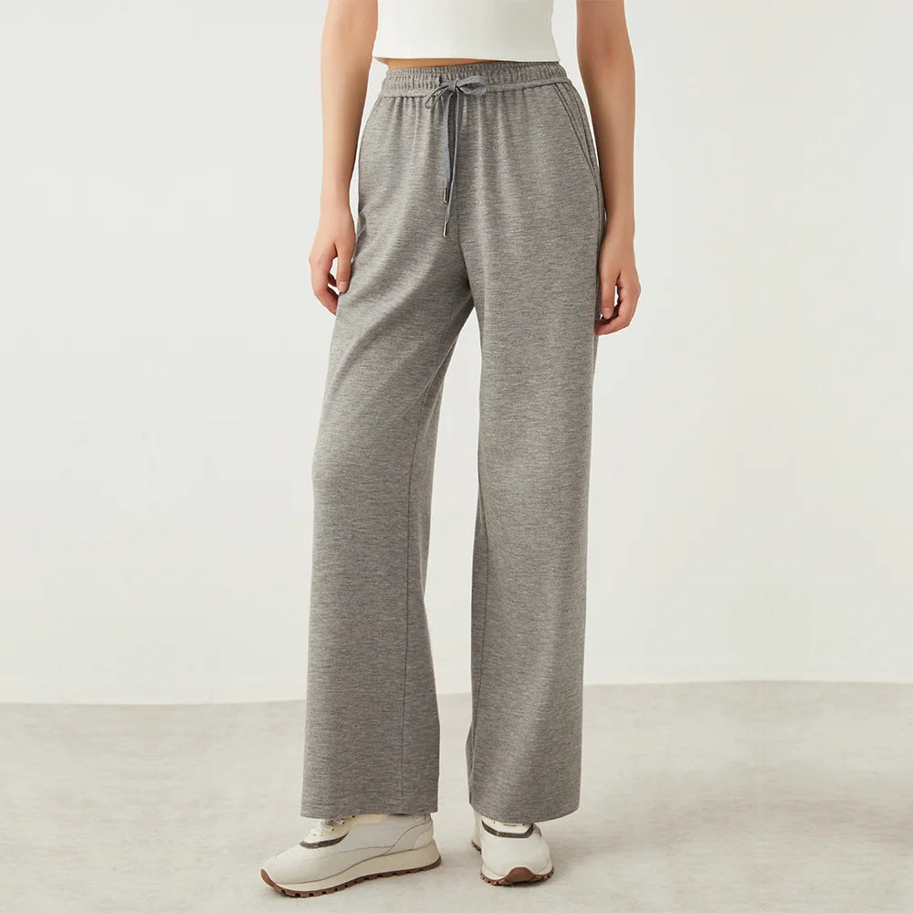 Women's Light Grey Woolen Pants with Loose Straight Fit | Angel