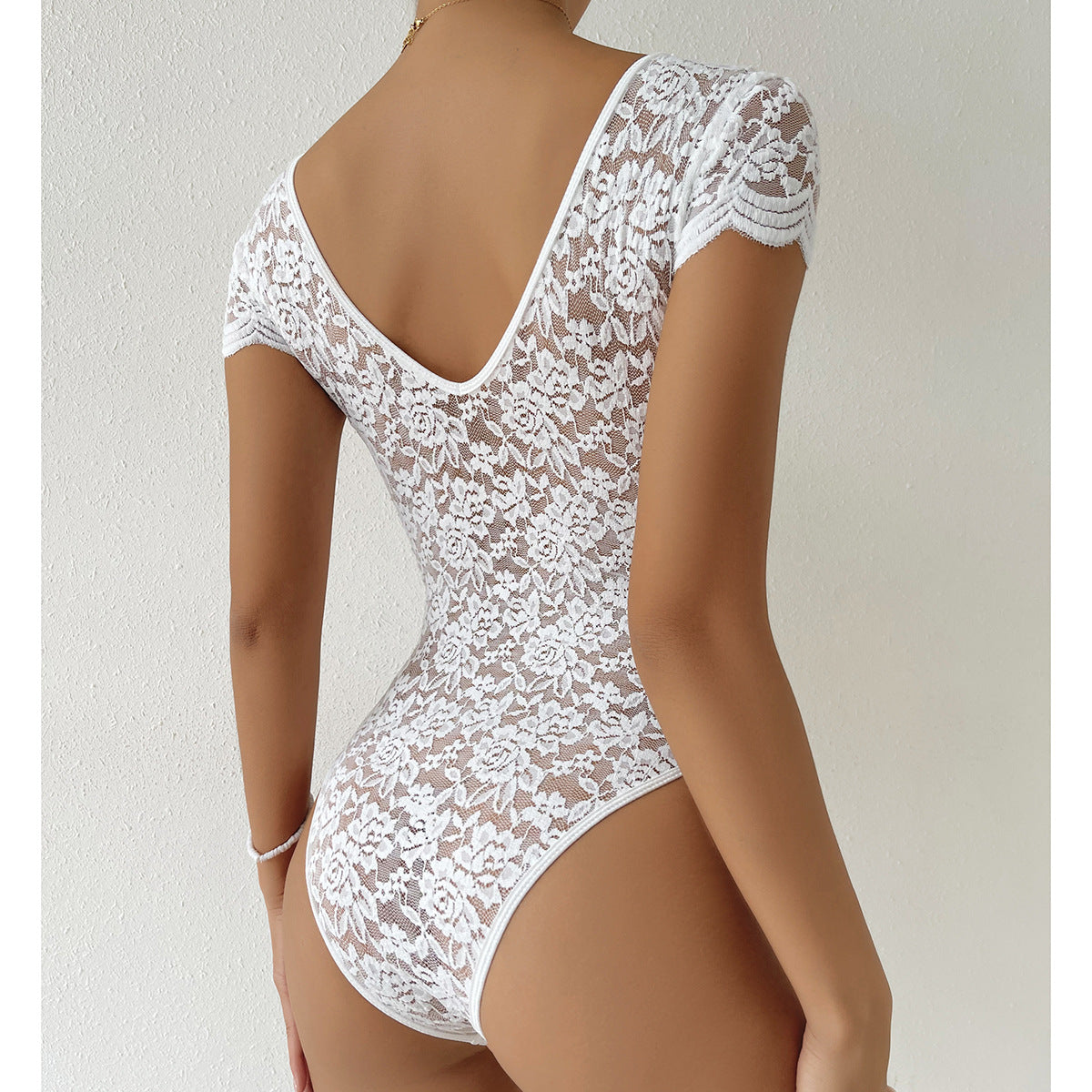 Short Sleeve V-Neck Lace Bodysuits | Azalea