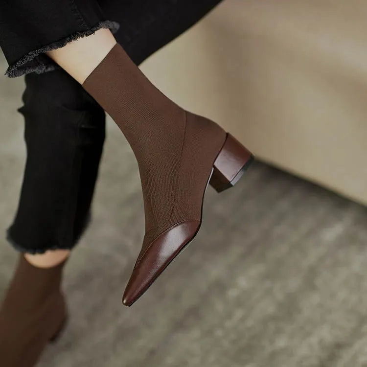 Pointed Toe Sock Boots with Leather Accents | Imericana