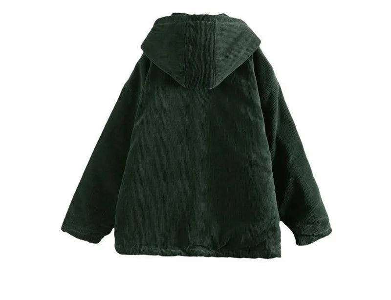 Padded Corduroy Hooded Jacket for Women | Weavena