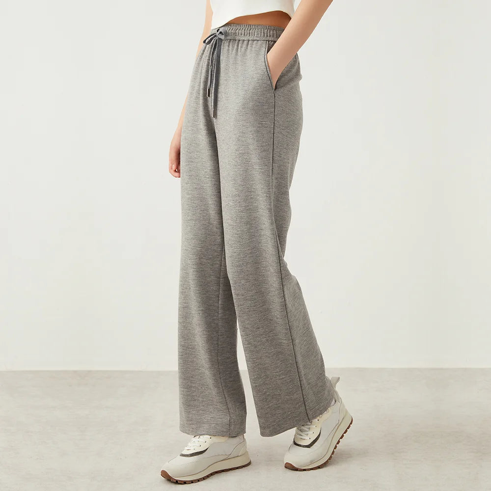 Women's Light Grey Woolen Pants with Loose Straight Fit | Angel