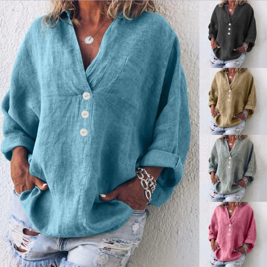 Long Sleeve Half Button Linen Shirt for Women | Charnie