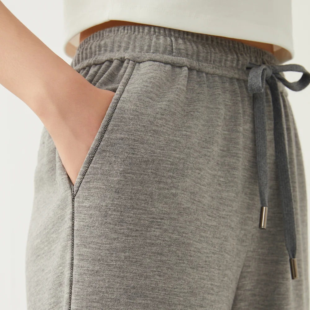 Women's Light Grey Woolen Pants with Loose Straight Fit | Angel