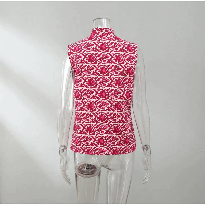 Floral Print Vintage Quilted Vest for Women | Jinava