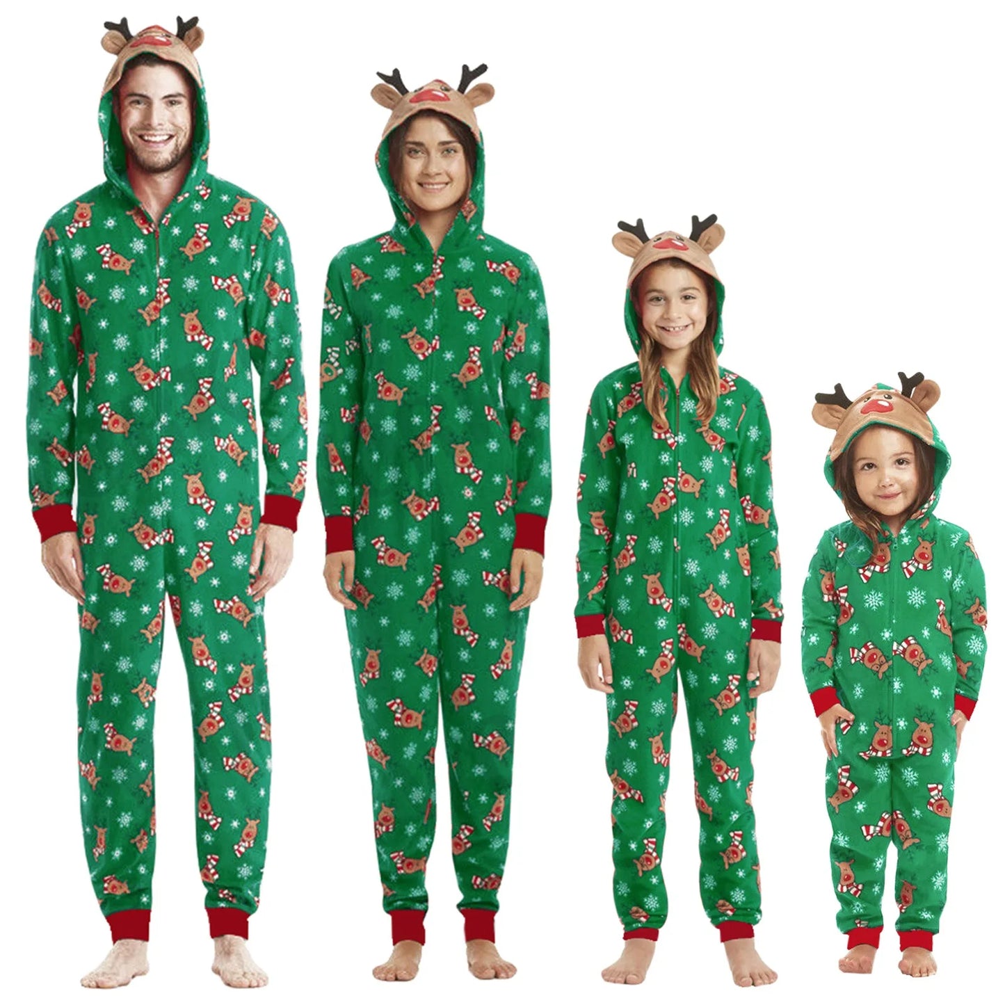 One-piece elk ear hooded jumpsuit and matching Christmas pajama set for the whole family - Elkax