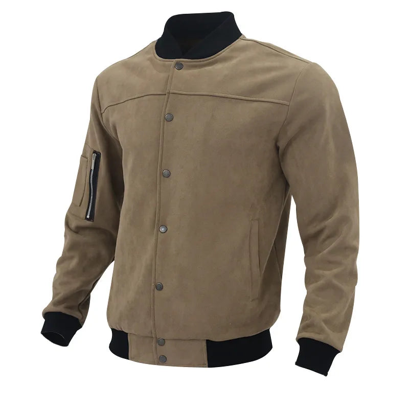 Brown Bomber Jacket With Buttons For Men | Wilkins