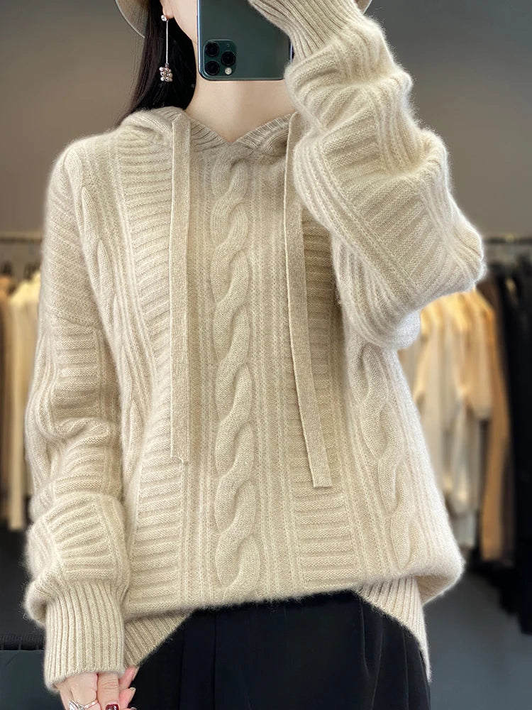 Cable Knit Pattern Hoodie Pullover | Frankie