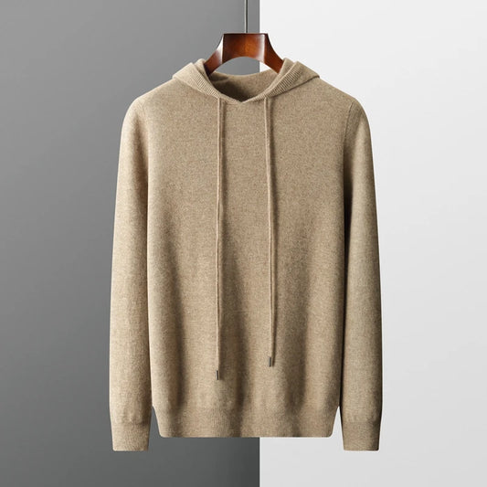 Merino Wool Knitted Sweater With Hood for Men | David