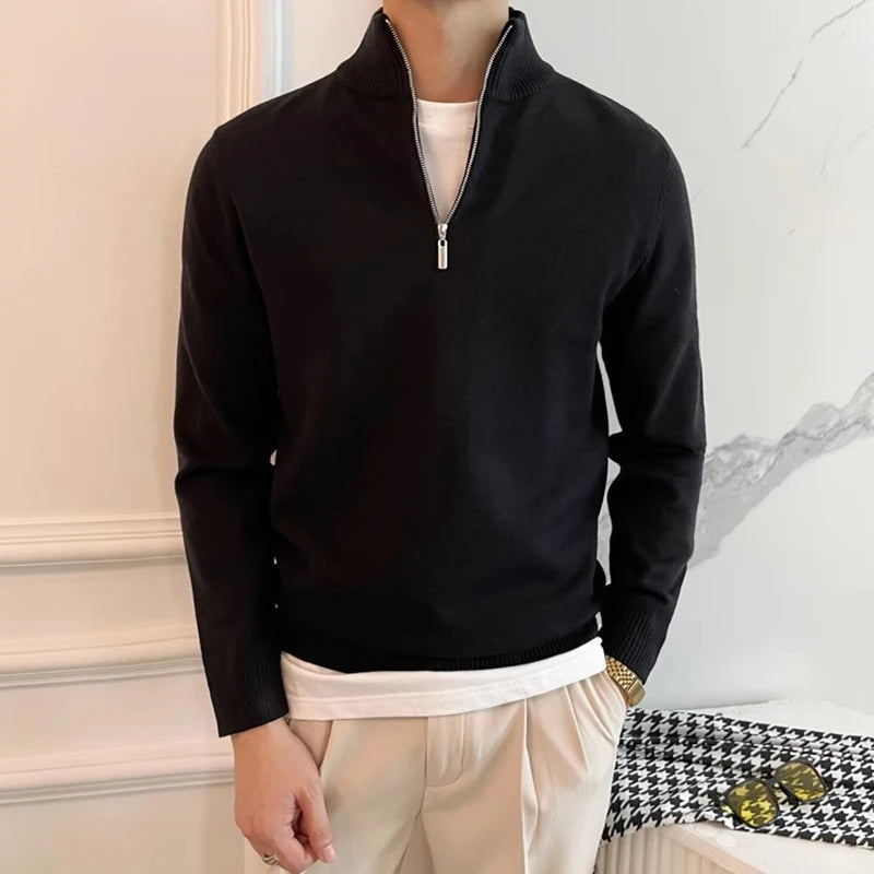 Men's Half Zip Knitted Sweater With High Neck | Eric