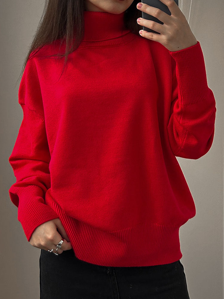 Ribbed Hem Women Turtleneck Sweater | Cherish