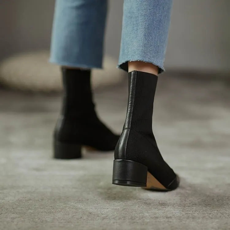 Pointed Toe Sock Boots with Leather Accents | Imericana