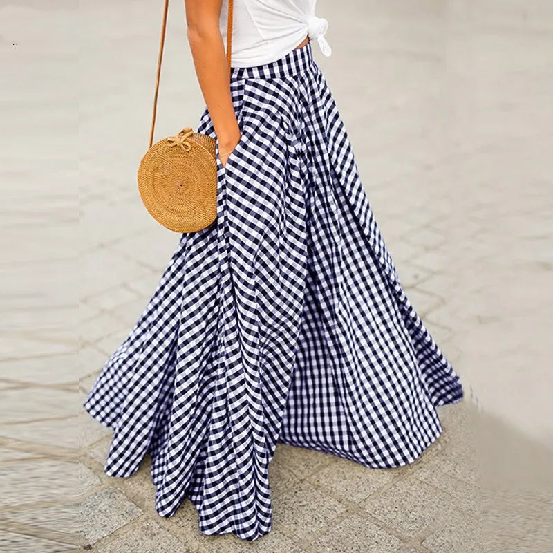 Checked Pleated Maxi Skirt | Elyse