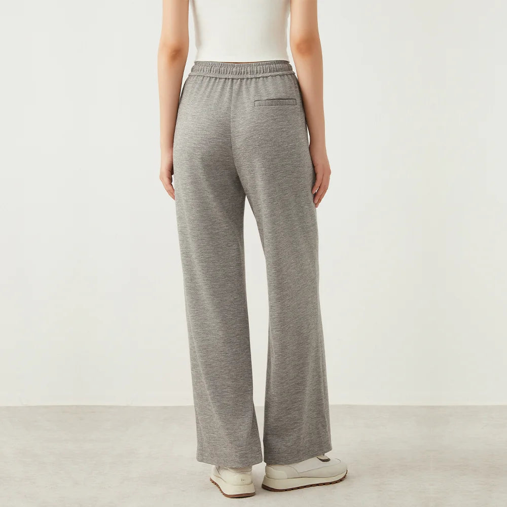 Women's Light Grey Woolen Pants with Loose Straight Fit | Angel