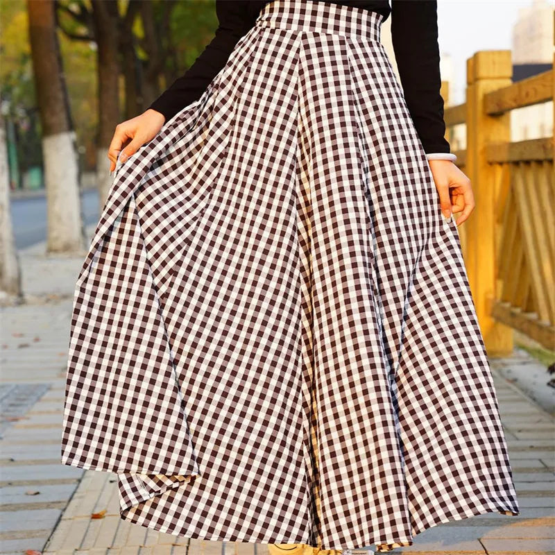 Checked Pleated Maxi Skirt | Elyse