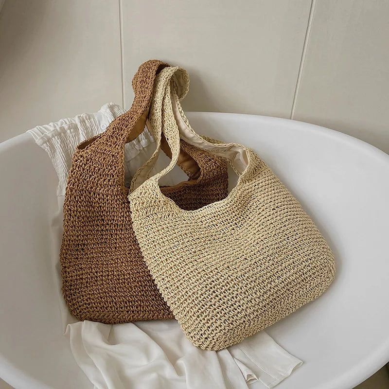 Woven Straw Fabric Shoulder Bag for Women | Maisie