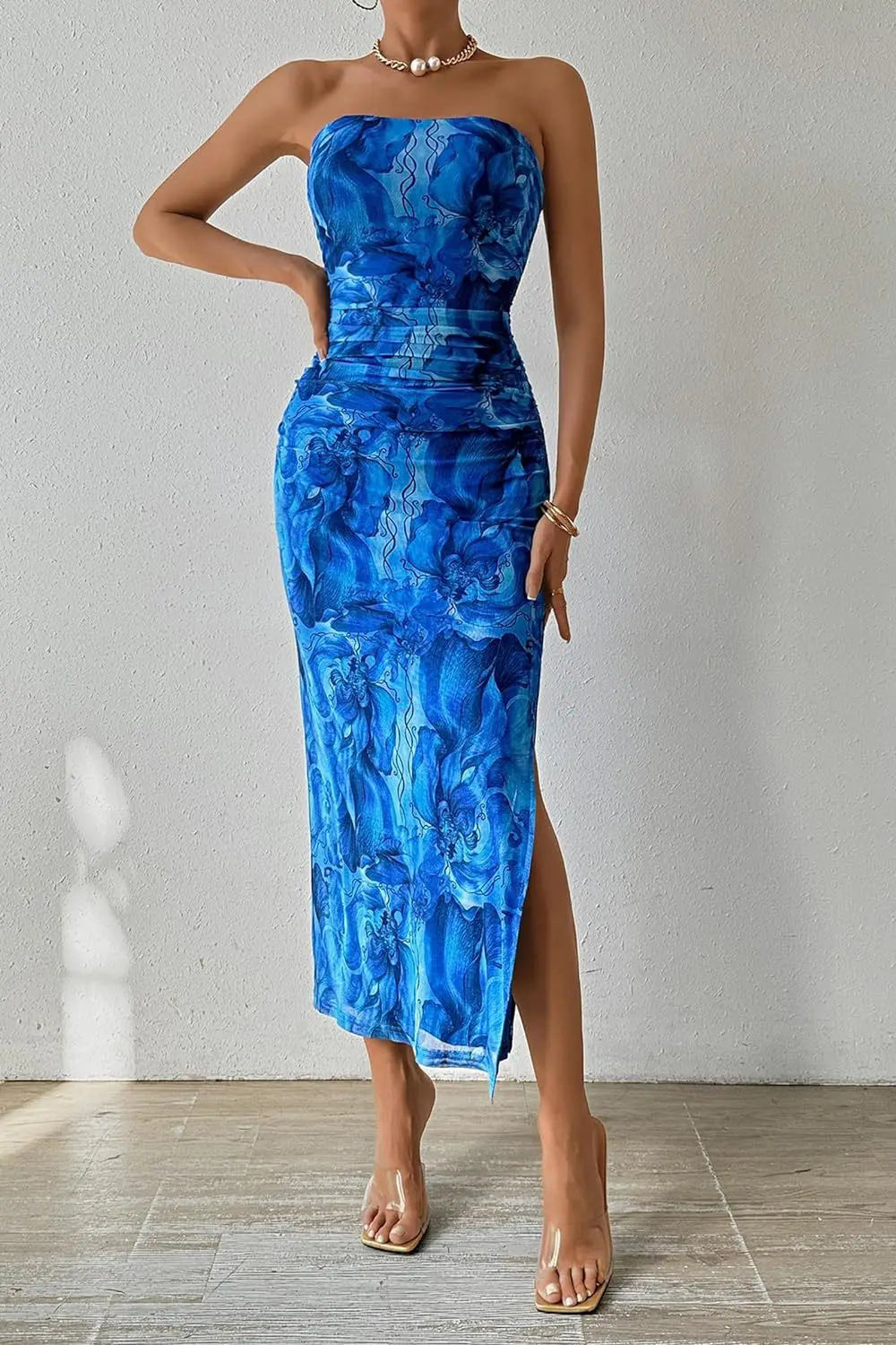 Sleeveless printed slit dress for women - Nena