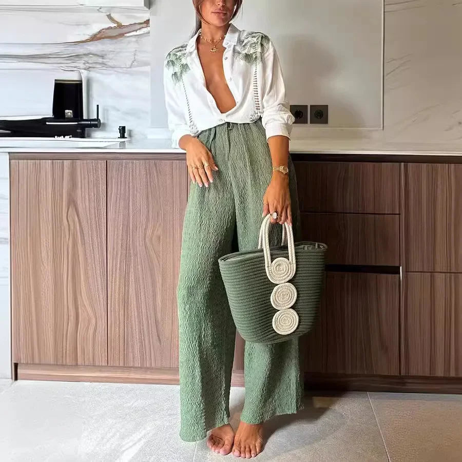 Two piece casual printed pants set for spring - Britt