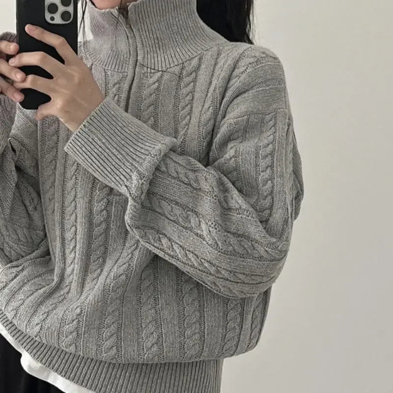 Half Zipper Vintage Knitted Sweater for Women | Lucy