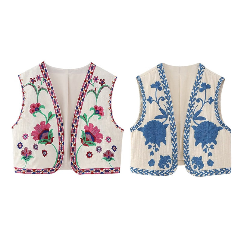 Vintage Floral Embroidered Vest for Women | Estella