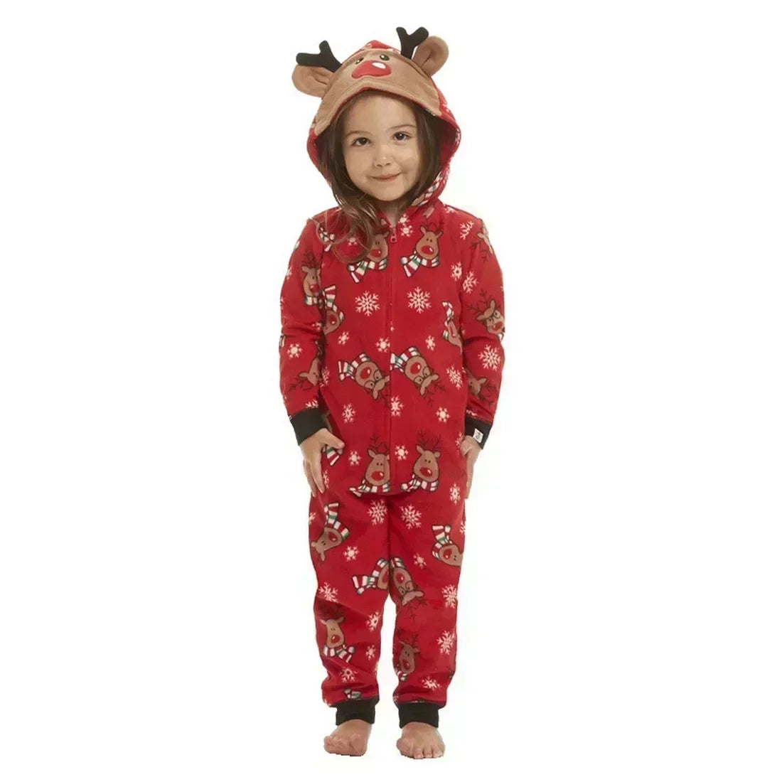 One-piece elk ear hooded jumpsuit and matching Christmas pajama set for the whole family - Elkax