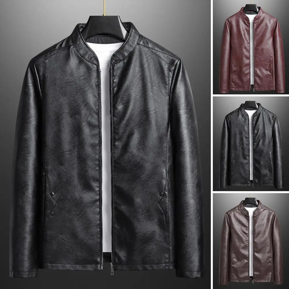 Stand-Up Collar Leather Jacket for Men | Hudson