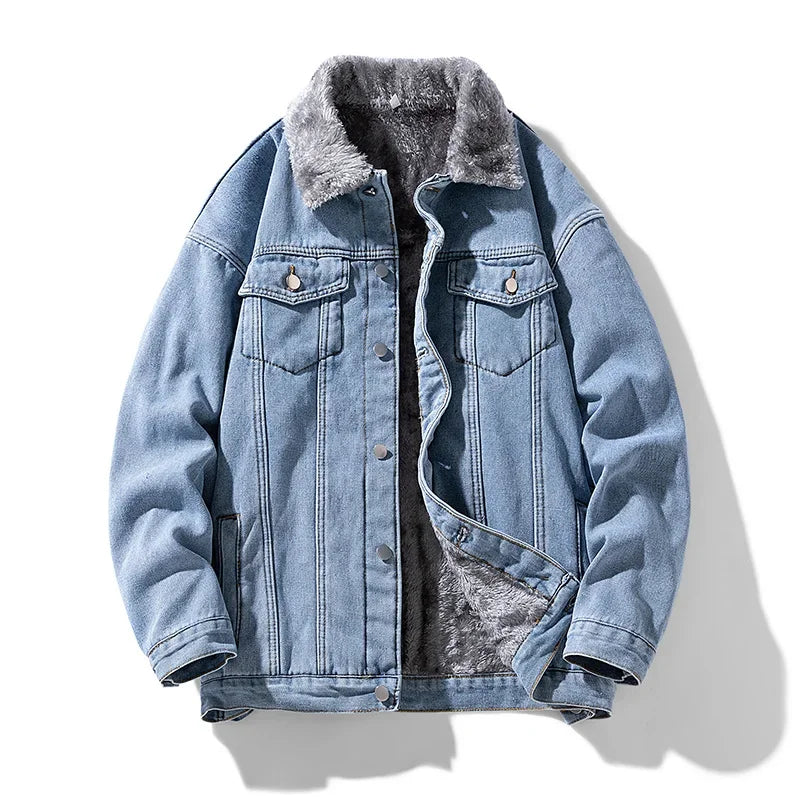 Men Fleece-Lined Denim Jacket for Autumn & Winter | River