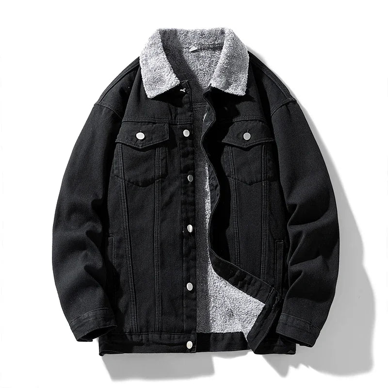 Men Fleece-Lined Denim Jacket for Autumn & Winter | River