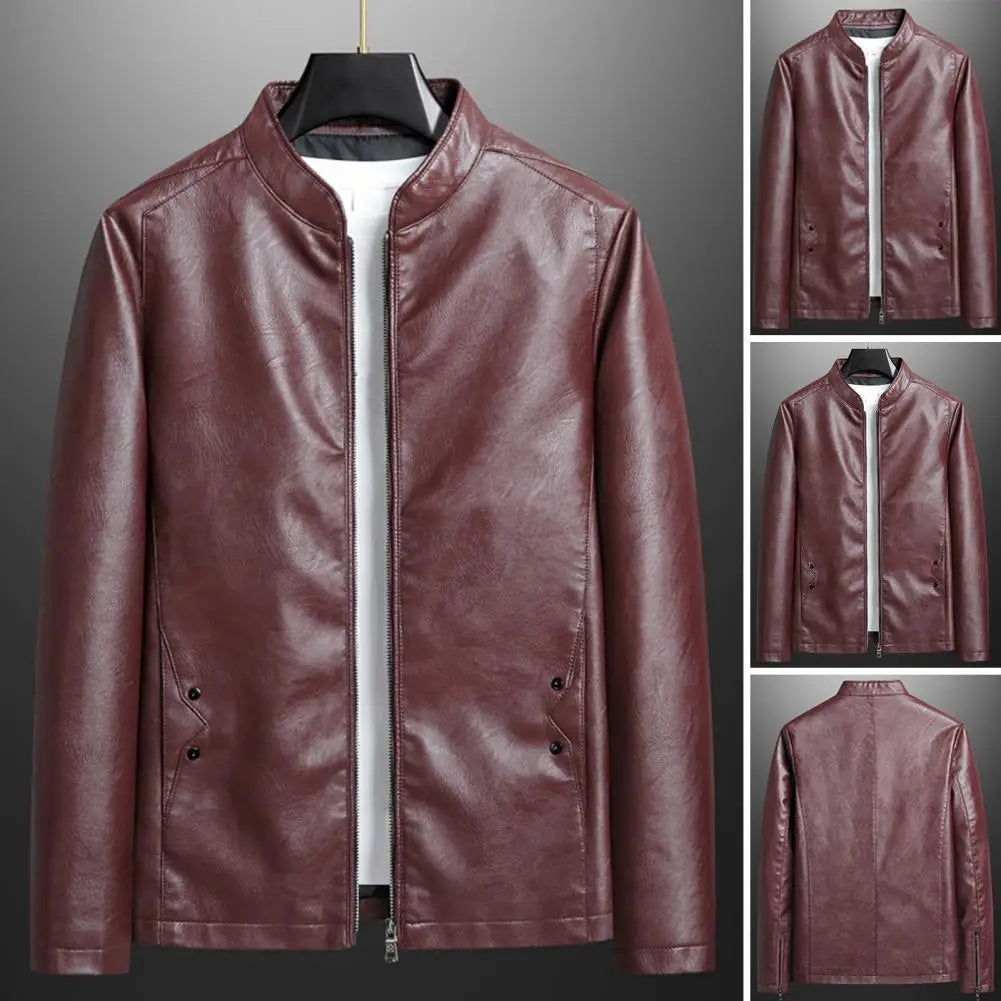 Stand-Up Collar Leather Jacket for Men | Hudson