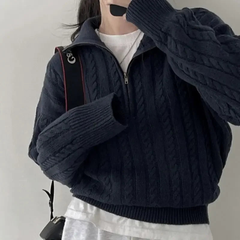 Half Zipper Vintage Knitted Sweater for Women | Lucy