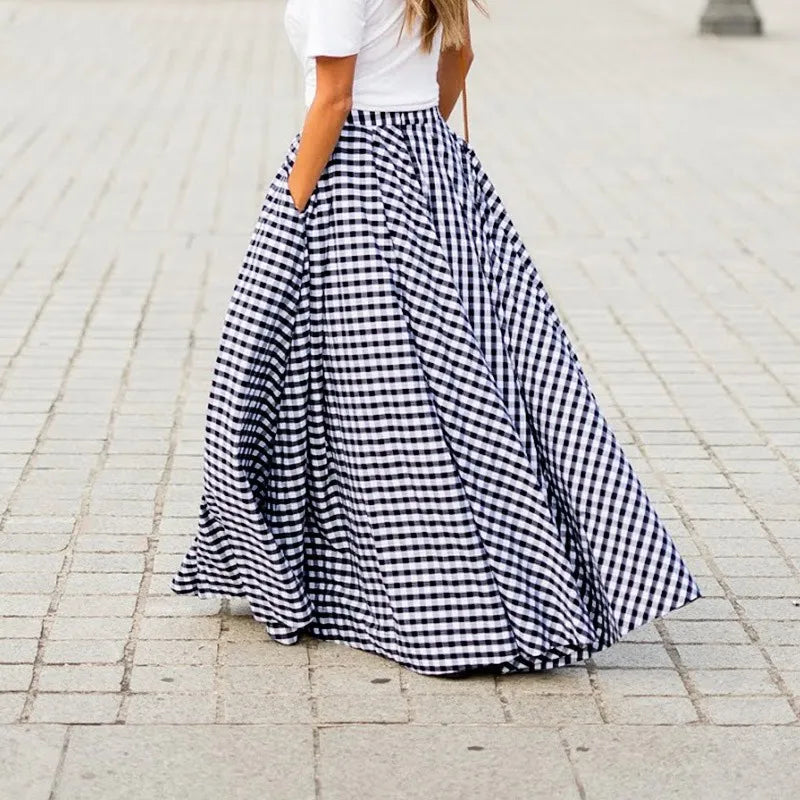 Checked Pleated Maxi Skirt | Elyse