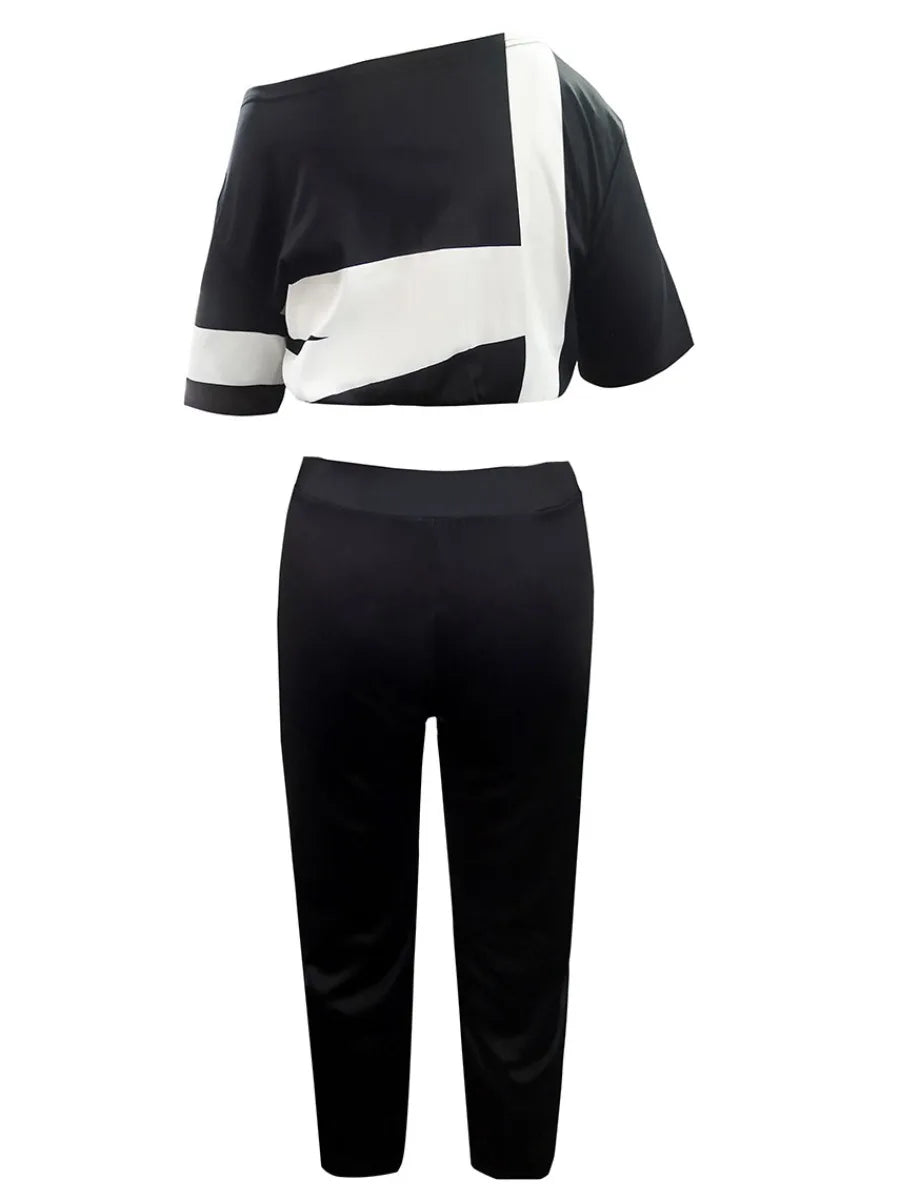 Plus size two piece tracksuit with striped pants - Claren