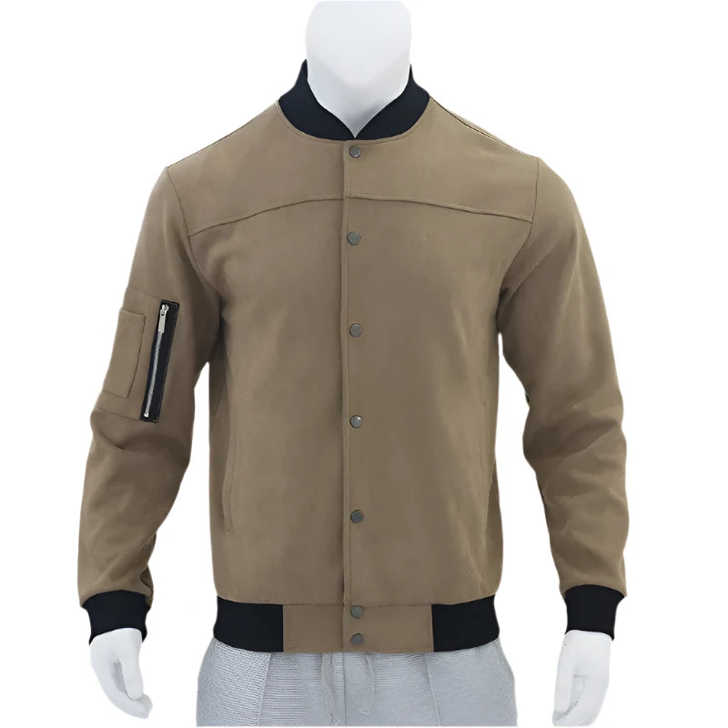 Brown Bomber Jacket With Buttons For Men | Wilkins