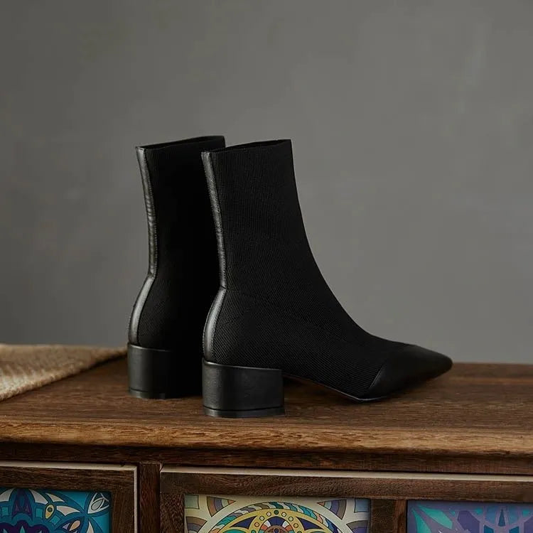 Pointed Toe Sock Boots with Leather Accents | Imericana