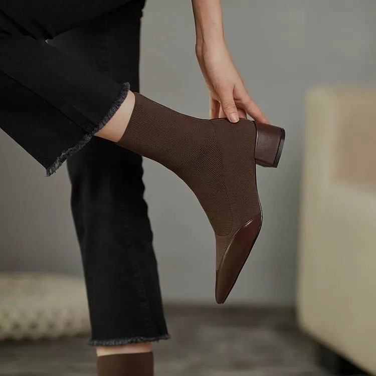 Pointed Toe Sock Boots with Leather Accents | Imericana