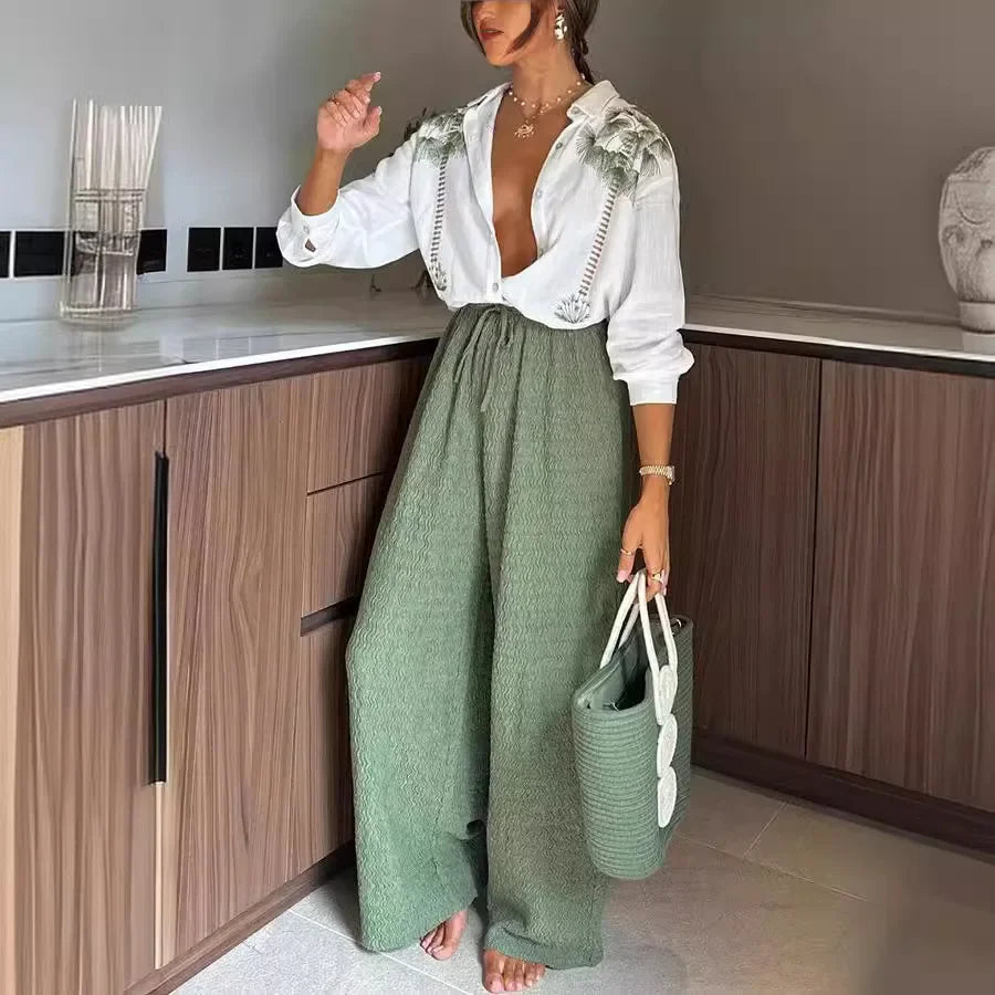 Two piece casual printed pants set for spring - Britt