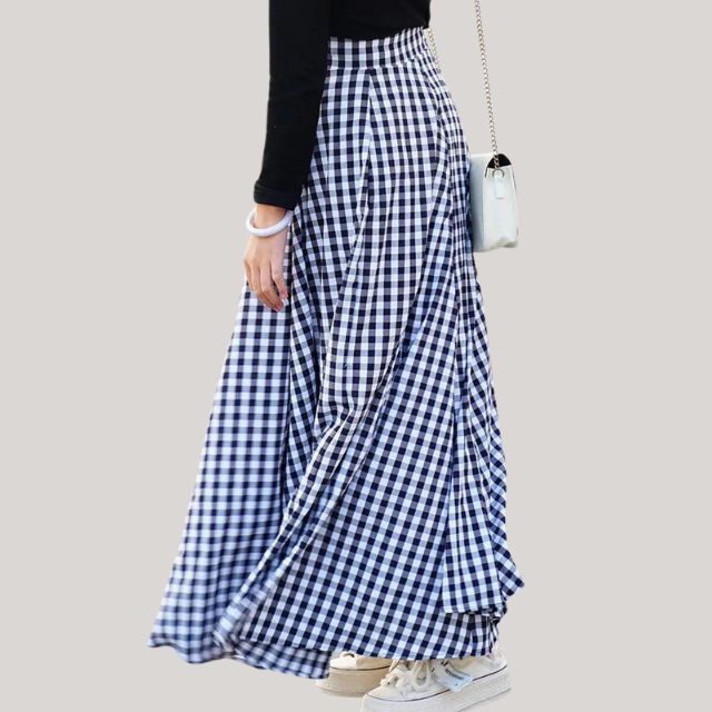 Checked Pleated Maxi Skirt | Elyse