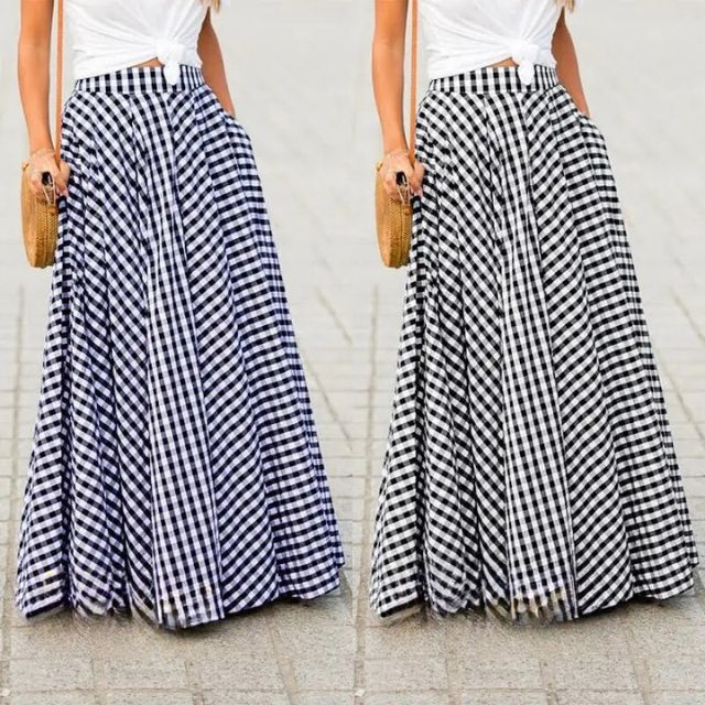 Checked Pleated Maxi Skirt | Elyse