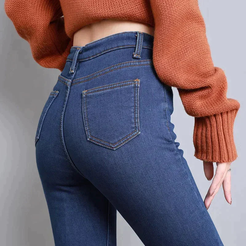 Denim stretch jeans for Woman with fleece inside | Lianna