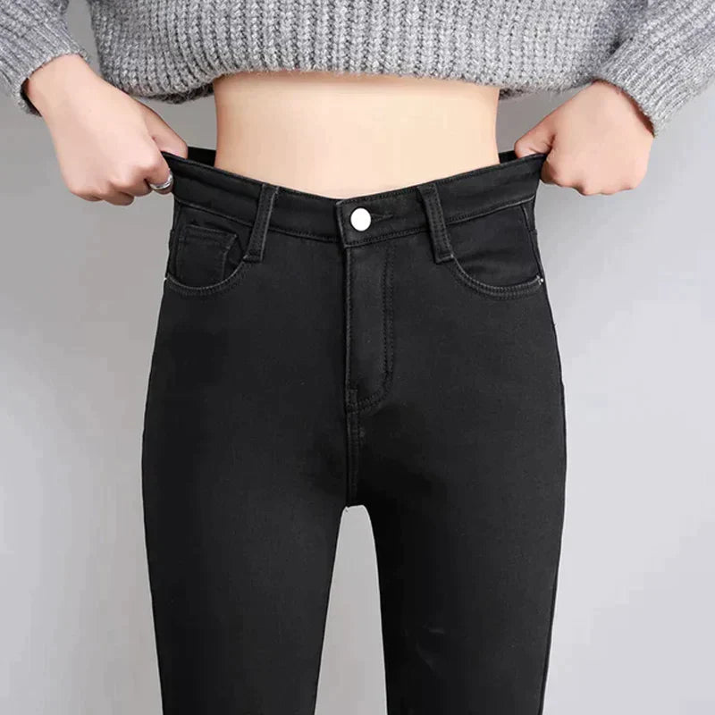 Denim stretch jeans for Woman with fleece inside | Lianna