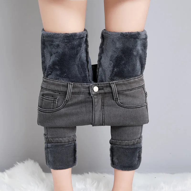 Denim stretch jeans for Woman with fleece inside | Lianna