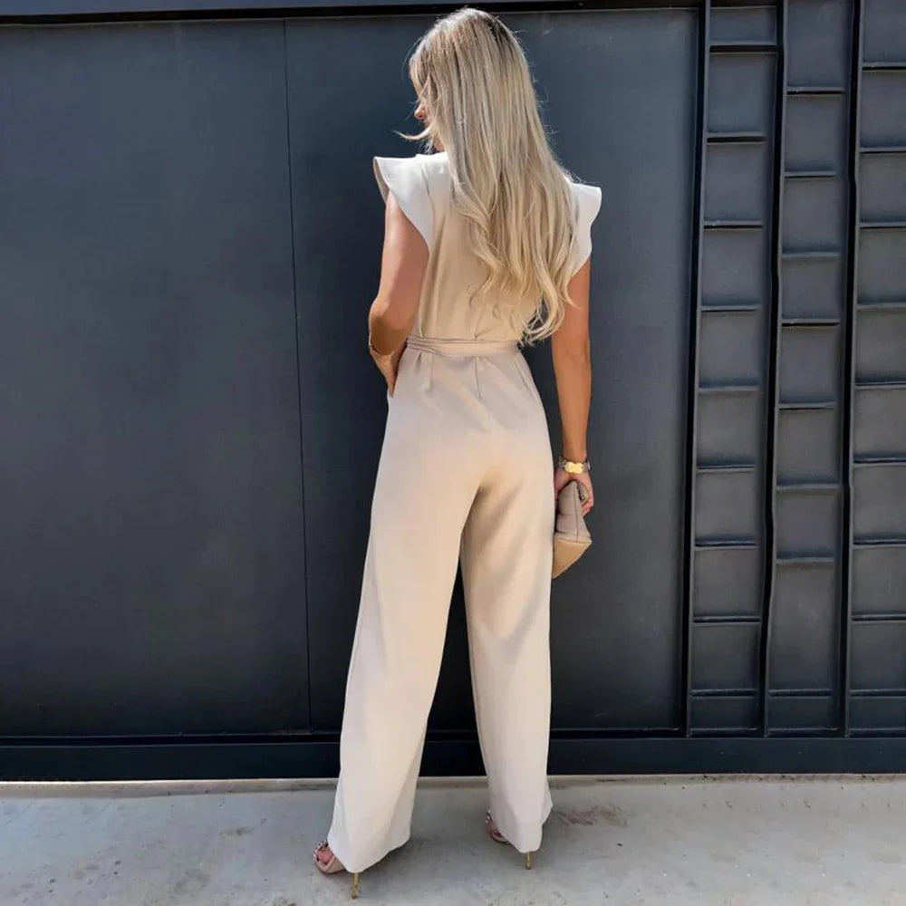 Ruffle Sleeve Jumpsuit with Waist Tie | Katarina