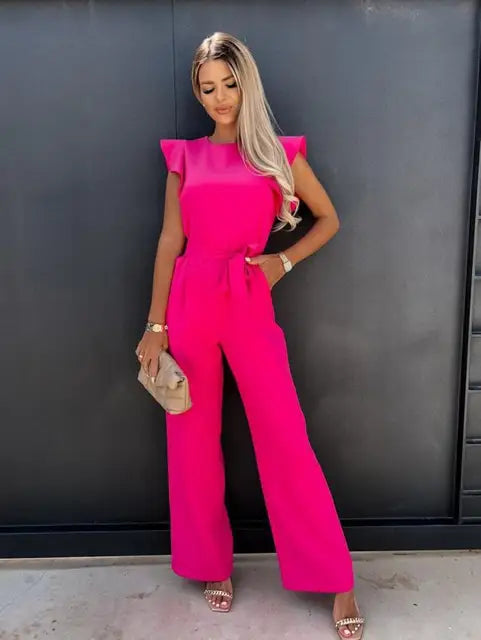 Ruffle Sleeve Jumpsuit with Waist Tie | Katarina