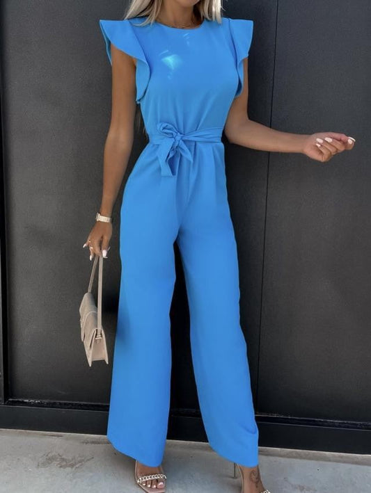 Ruffle Sleeve Jumpsuit with Waist Tie | Katarina