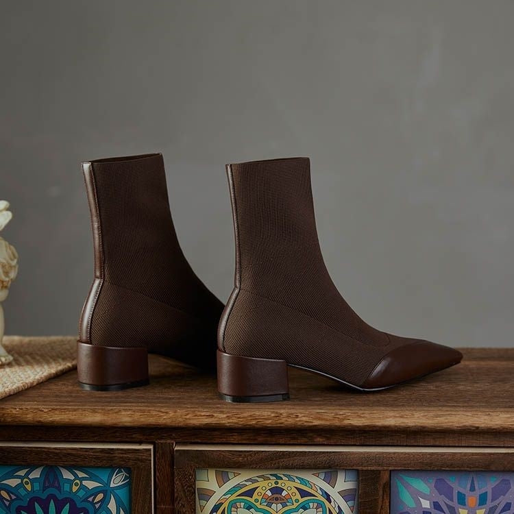 Pointed Toe Sock Boots with Leather Accents | Imericana